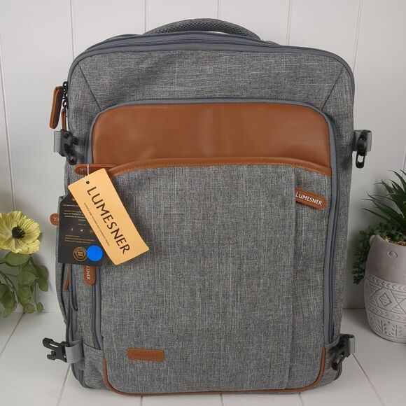 Lumesner Grey Carry On Backpack 40L Flight Approved XL Travel Backpack USB Port - Picture 1 of 16